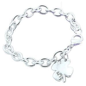 Clover Leaf Lucky Number 5 Link Bracelet Adjustable Sterling Silver Womens New